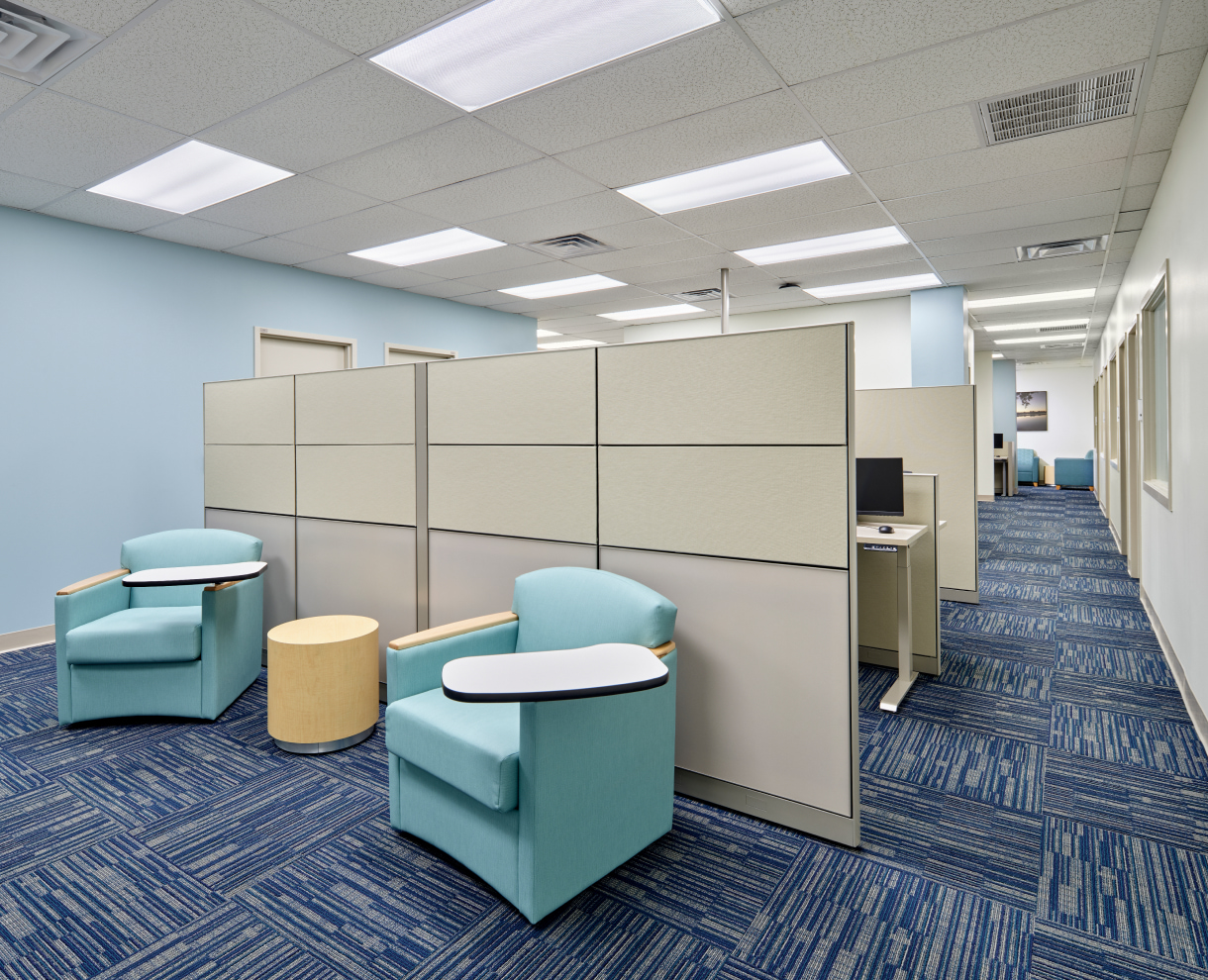Nemours Rockland Reach office with partition and armchairs