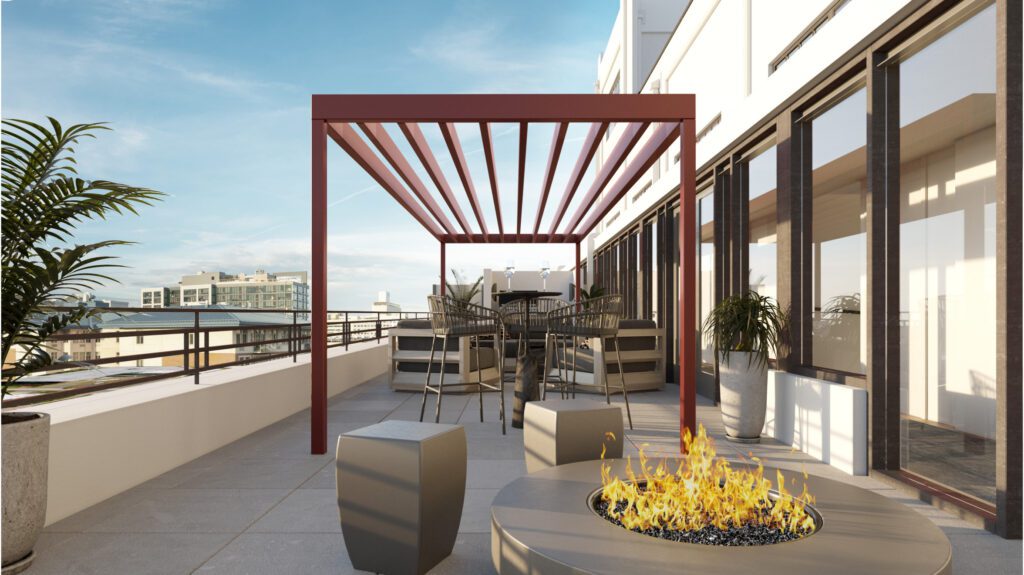 Tidewater rooftop with sitting area and fireplace