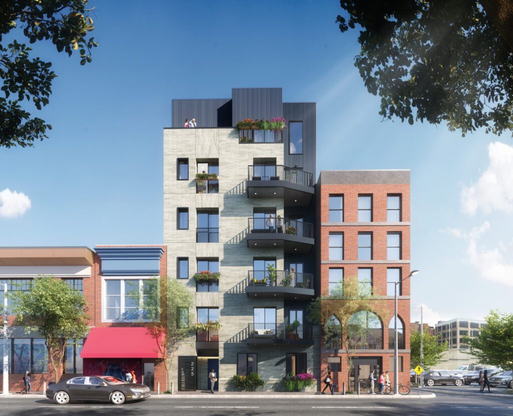 225-227 N 12th-Street front view ; people are spending time at balconies in the building