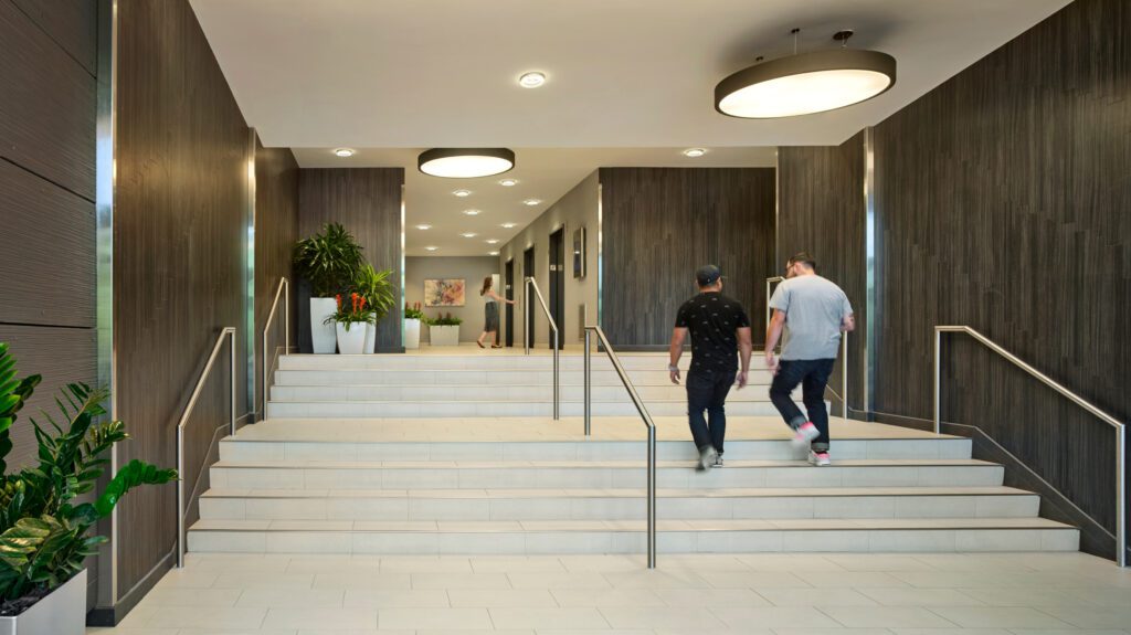 150 Mountain Road lobby with stairs and elevators