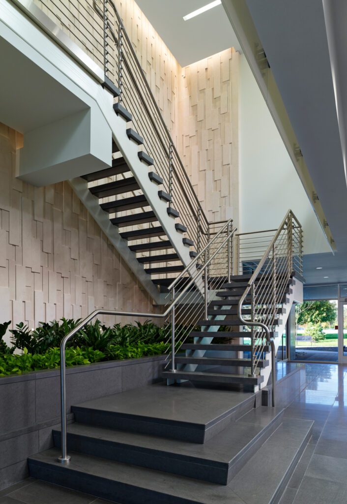 300 Carnegie Center Stairs with a plant bed next to it