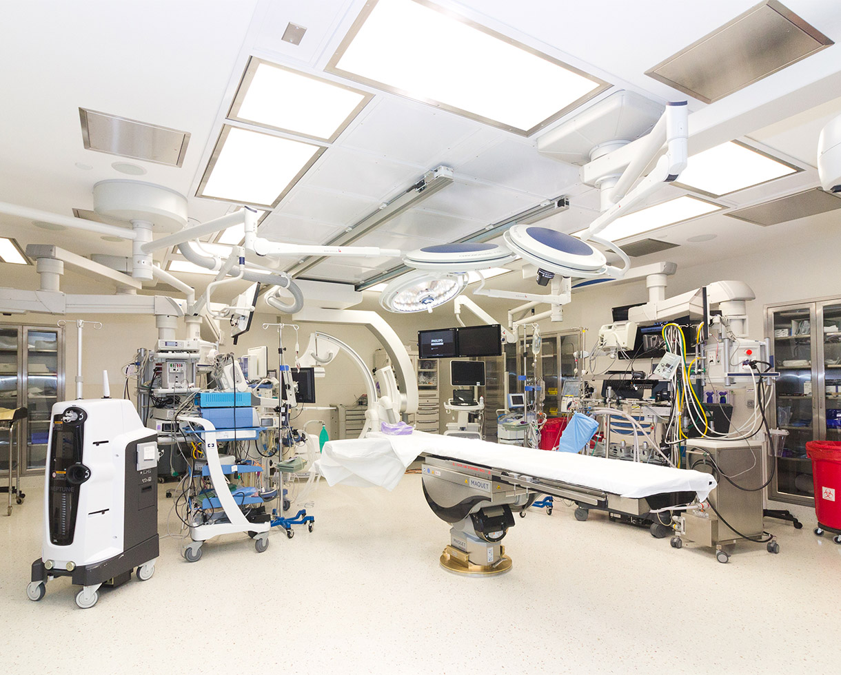 operating room packed floor to ceiling with intricate and specialized equipment